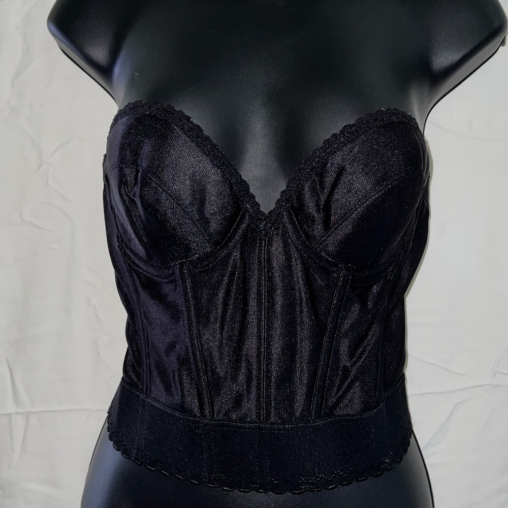 Madonna Jet Black 80s Strapless Bustier, Mesh-Row Hook & Eye Bralette Closure
